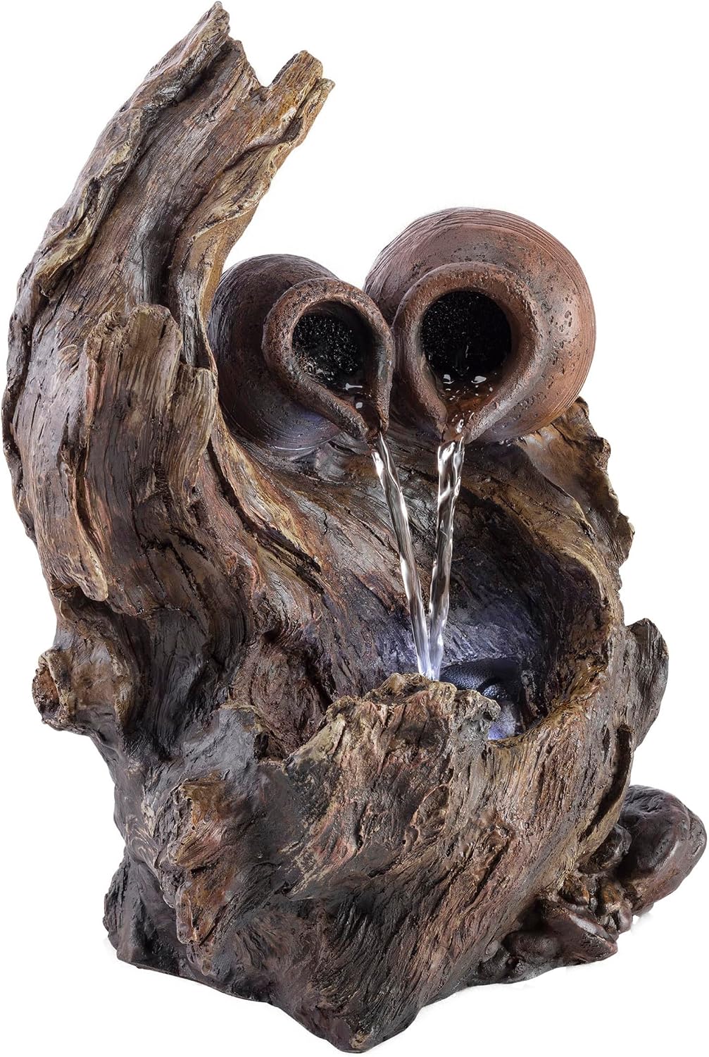 Alpine Corporation | 14"H Indoor Tiered Log Tabletop Fountain with LED Lights — Cascading Waterfall Design Creates Relaxing Ambiance for Home & Office Décor