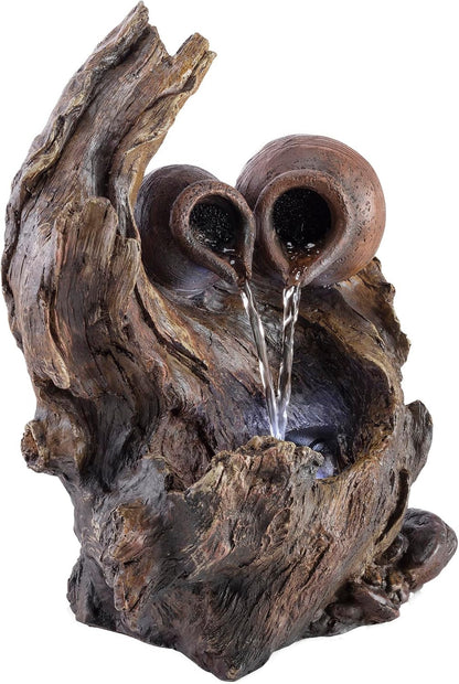 Alpine Corporation | 14"H Indoor Tiered Log Tabletop Fountain with LED Lights — Cascading Waterfall Design Creates Relaxing Ambiance for Home & Office Décor