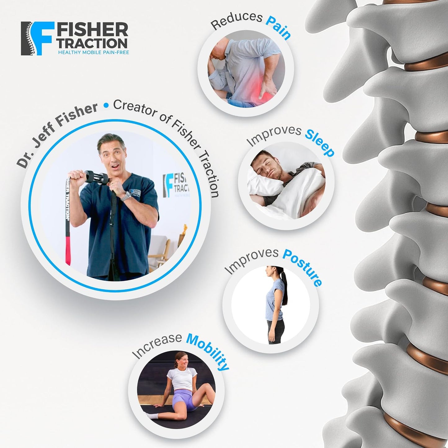Fisher Traction Lower Back Decompression Device – Lumbar Traction for Spinal Decompression – Patented Stretcher Strap Release for Spinal Rehydration – Lightweight & Portable (Under 230 lbs)