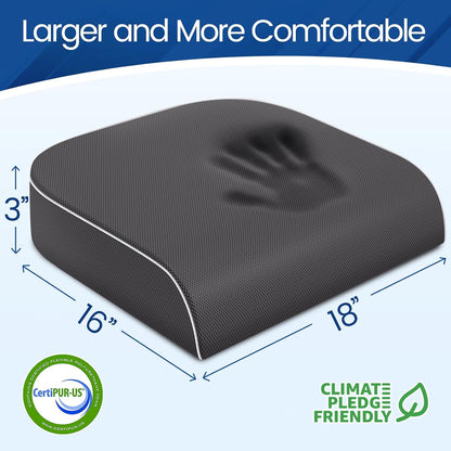 SweetSlubr Seat Cushion for Tailbone Pain Relief, Office Chair Cushion, Chair Pad, Memory Foam Large Cushion with Non-Slip Cover for Soft Support at Office Chair, Car Seat, Airplane, Black/Large