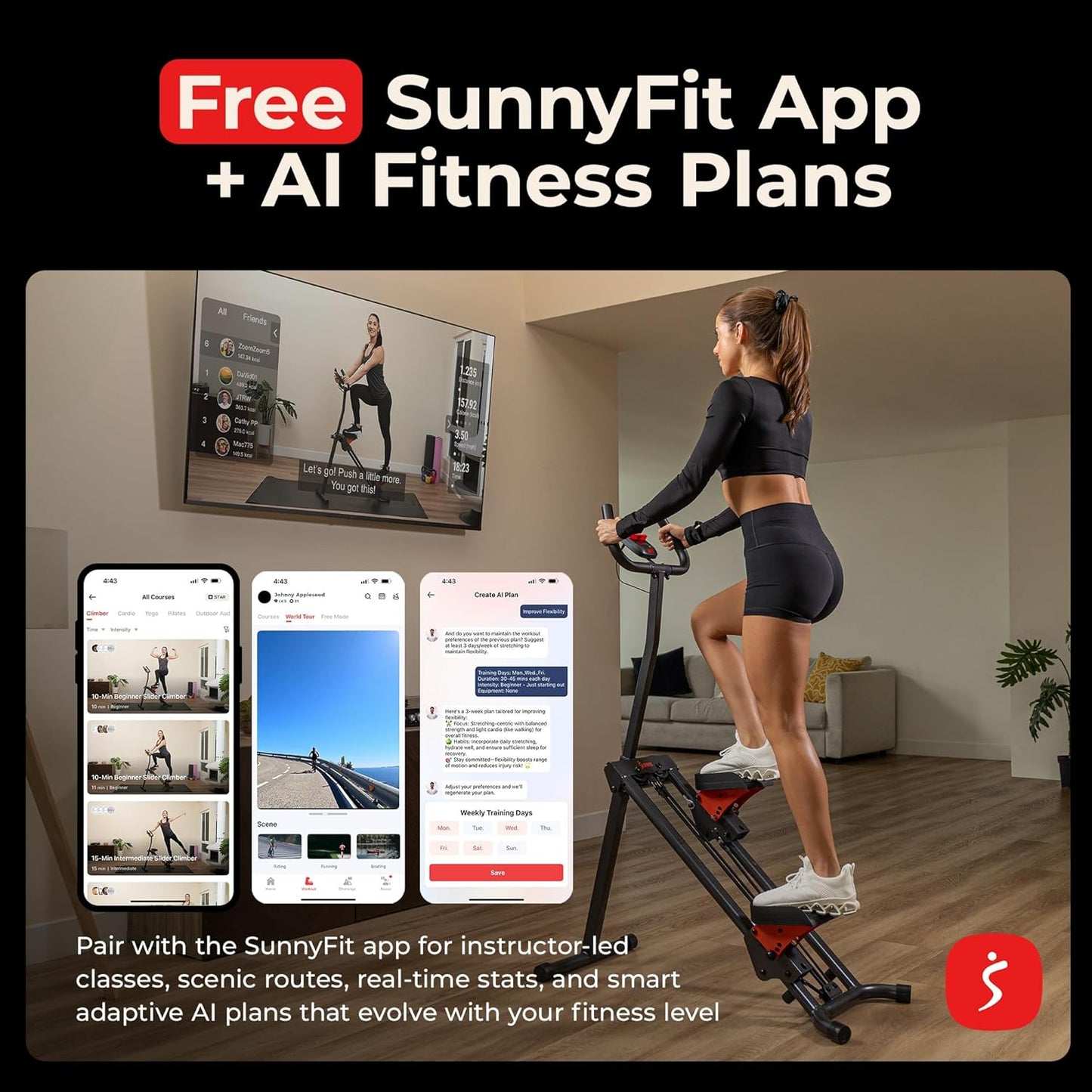 Sunny Health & Fitness Stair Stepper & Climber Exercise Equipment for Home Workout, Compact Cardio Training Machine