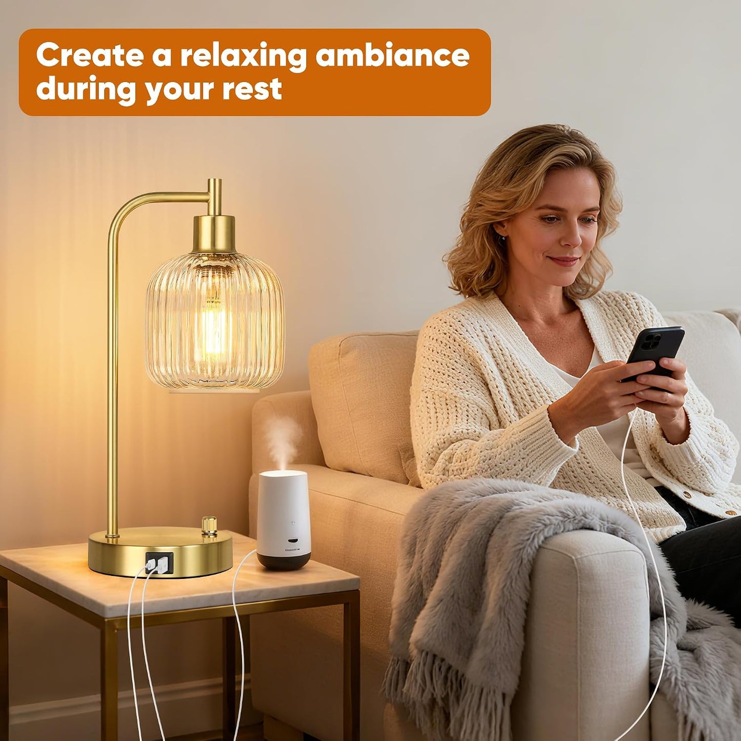 QiMH Industrial Table Lamp for Bedroom Set of 2, Green Glass Beside Lamp with USB A&C Ports, Stepless Dimmable Gold Lamps, Nightstand Lamps for Living Room, Office, Home Decor(Bulb Included)