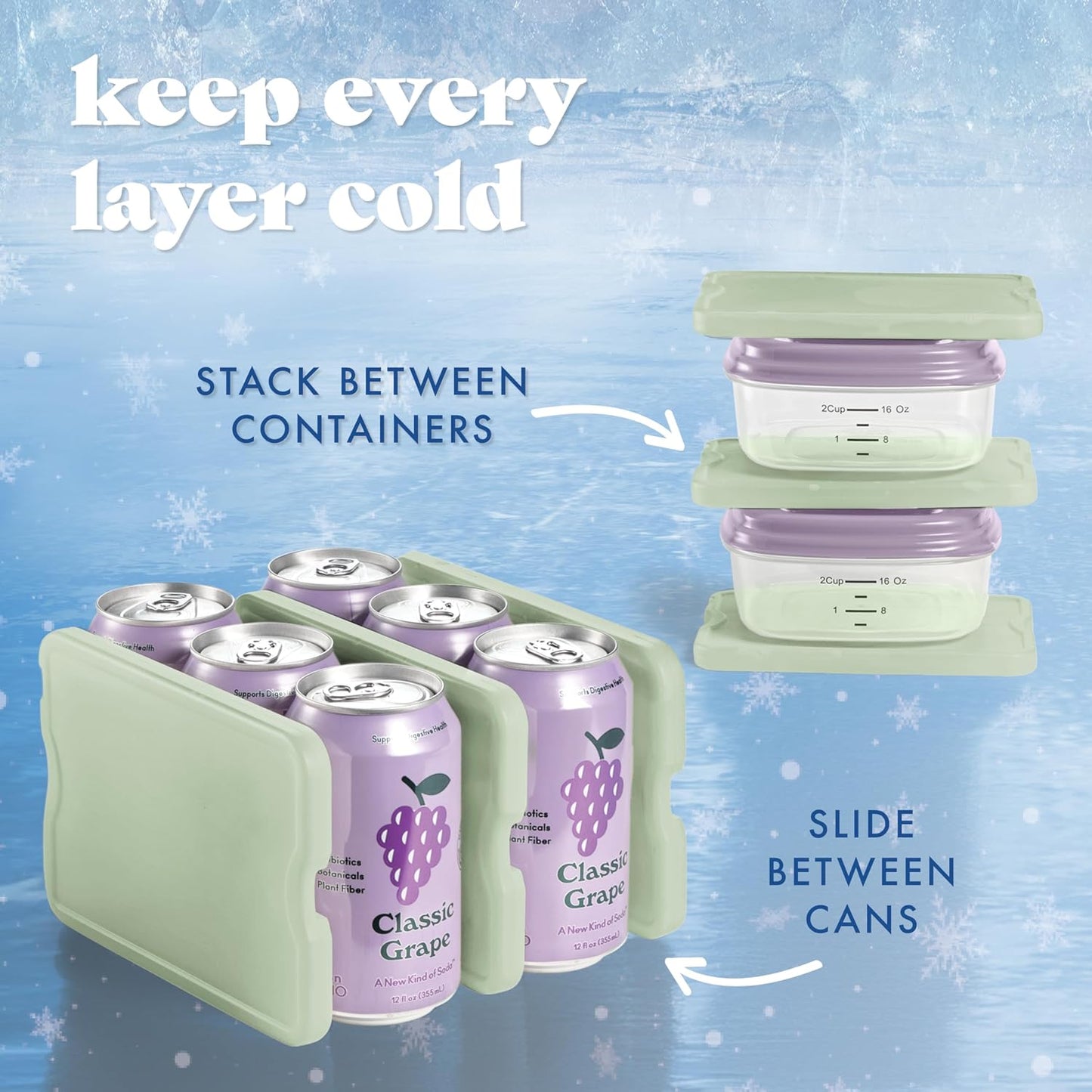 Cool Coolers by Fit & Fresh 4 Pack XL Slim Ice Packs, Quick Freeze Space Saving Reusable Ice Packs for Lunch Boxes or Coolers