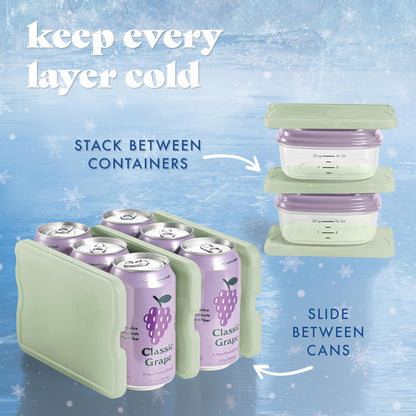 Cool Coolers by Fit & Fresh 4 Pack XL Slim Ice Packs, Quick Freeze Space Saving Reusable Ice Packs for Lunch Boxes or Coolers