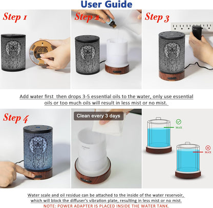 EQUSUPRO Essential Oil Diffuser 300ml Metal Electric Ultrasonic Diffuser for Large Room with Auto Shut-Off, 4 Timer Setting &7 Colors Night Light for Home