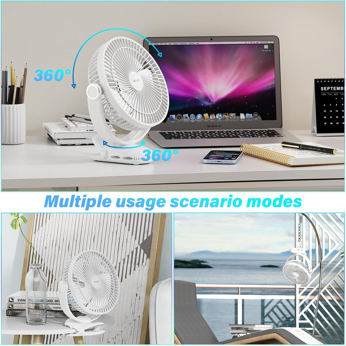 Clip on Fan 30H Longest Runtime,8in Portable Fan Rechargeable