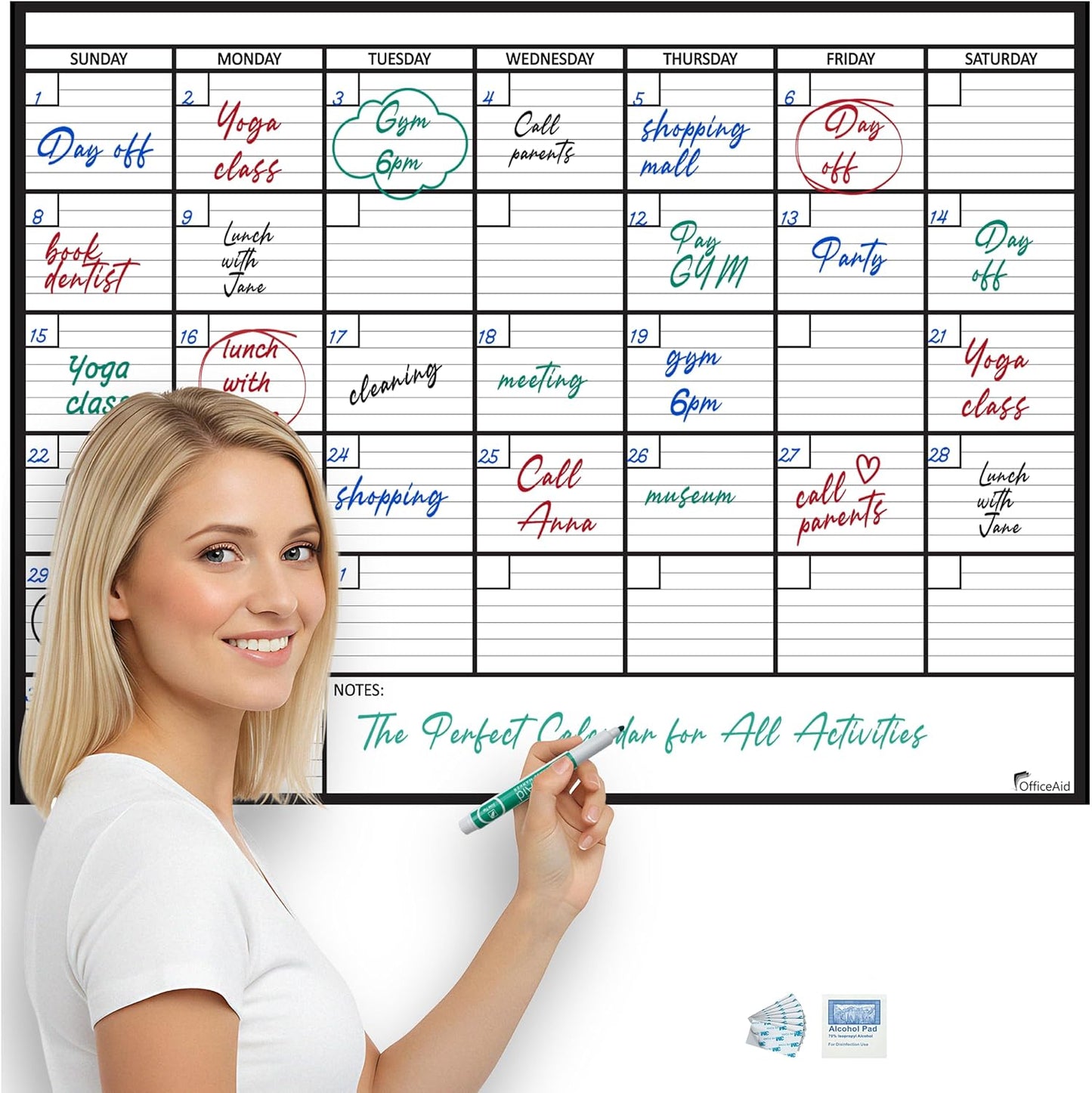 Large Dry Erase Calendar for Wall 36x48, Big Classroom Giant Month, Undated Reusable Family Monthly, Rolled Whiteboard White Board, Calendar Dry Erase Planner for Wall Erasable Large Office 48x36