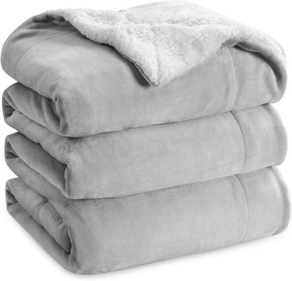 Bedsure GentleSoft Sherpa Fleece Throw Blanket for Couch, Non-Heated, Thick & Warm Cozy Blanket for Winter, Soft Fuzzy Plush Throw Gifts for Women and Men, Grey, 50x60 Inches