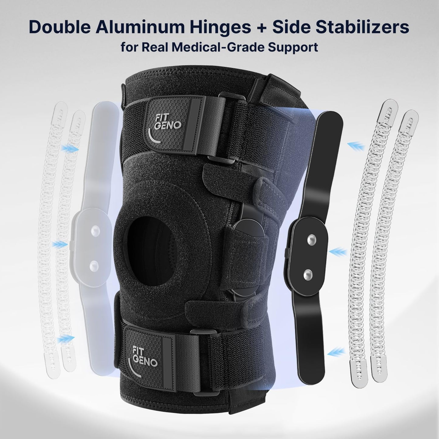 Fit Geno Hinged Knee Brace for Meniscus Tear: Adjustable Knee Support for Knee Pain w/Side Stabilizers & Hinges for Injury or Surgery Recovery - Men and Women