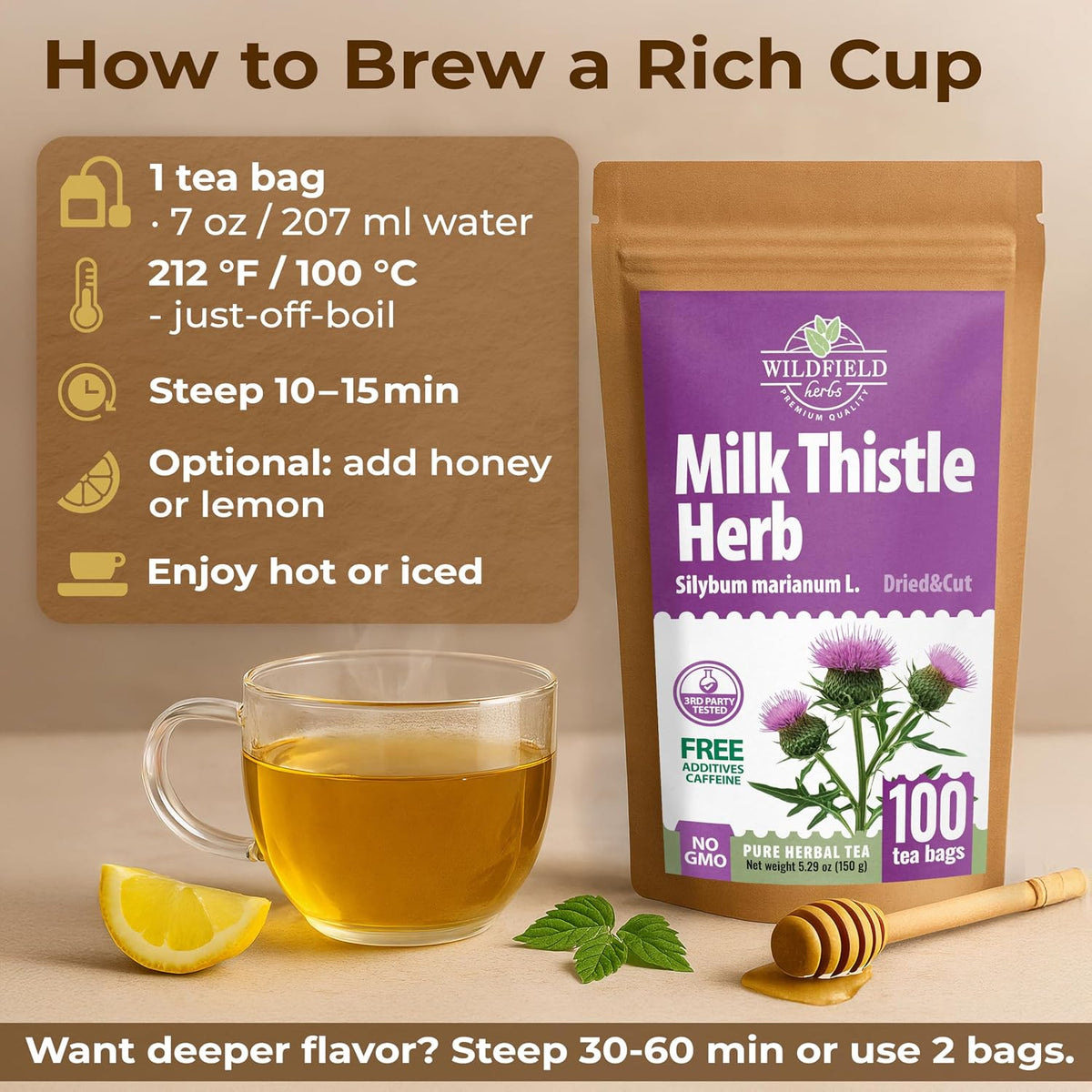 100 Bags Milk Thistle Tea Herb Dried Cardo Mariano Herbal (Silybum Marianum) - 100 Count 1.5g Tea Bags Dry Milk Thistle Herb Cardo De Leche