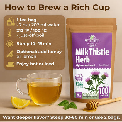 100 Bags Milk Thistle Tea Herb Dried Cardo Mariano Herbal (Silybum Marianum) - 100 Count 1.5g Tea Bags Dry Milk Thistle Herb Cardo De Leche