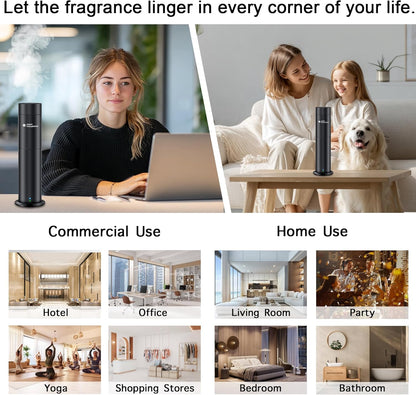 Hotel Waterless Scent Diffuser with 6 Fragrance Oils Covers up to 700 Sq Ft | Cold air scent diffuser with APP control, 6 fragrance oils, open bottle design, quiet operation, and 700 sq ft coverage.