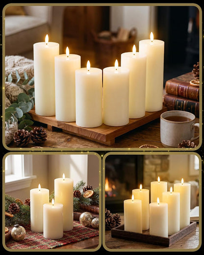 VIHOSE 12 Pack White Flameless Candles Set with Remote and Timer Flickering Flameless Battery Candles Flat Top LED Pillar for Wedding Outdoor Home Festival Decoration(D 3'' H 4'' 5'' 6'')