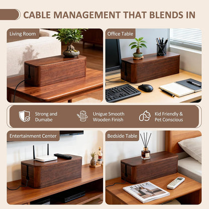 Large Acacia Wood Cable Management Box - Cord Hider&Organizer for TV Wires