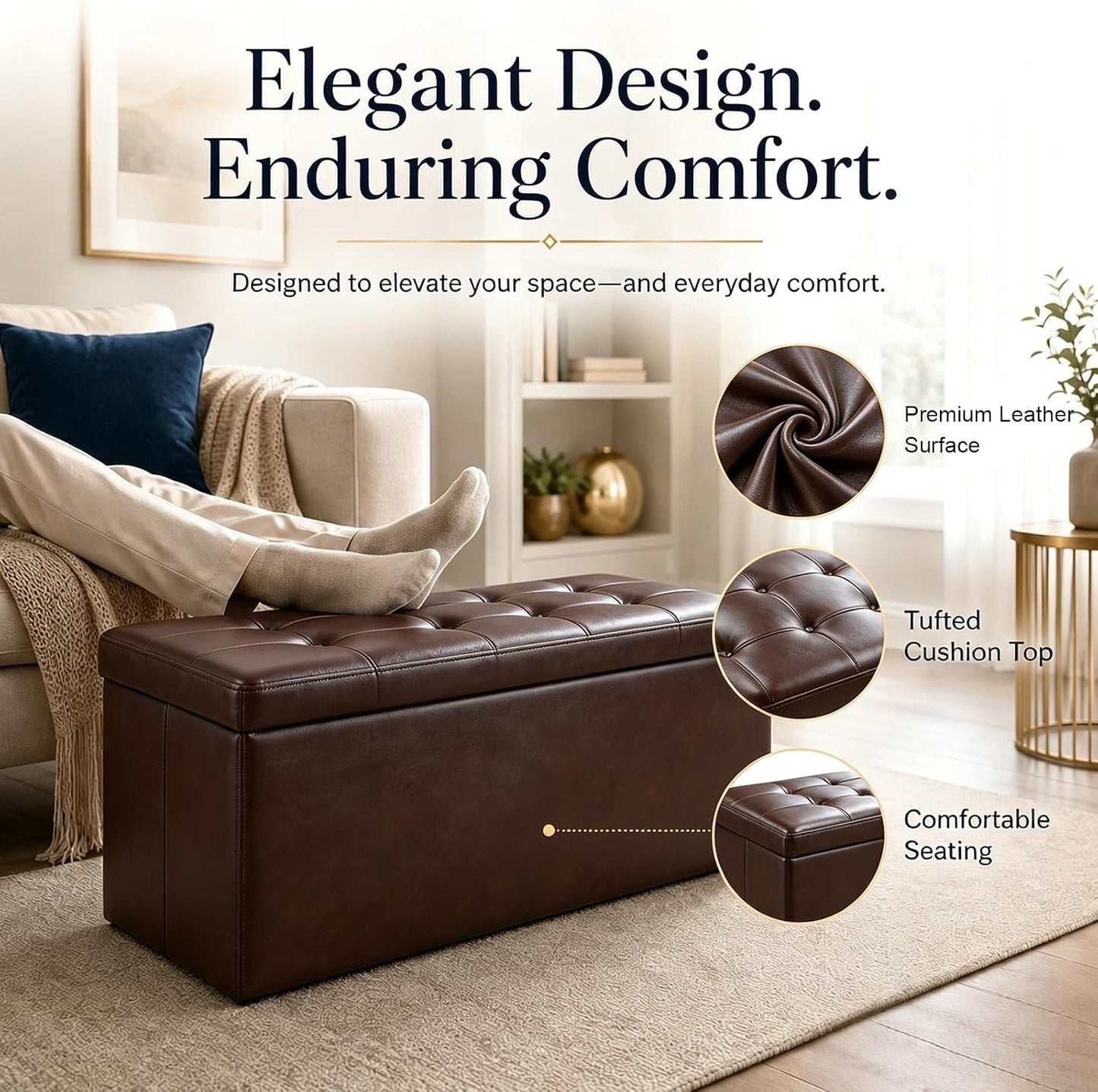 ALASDO Storage Ottoman Footrest Stool Small Ottoman with Storage Foldable Ottomans Foot Rest Footstool Bench for Living Room 17x13x13inches Grey