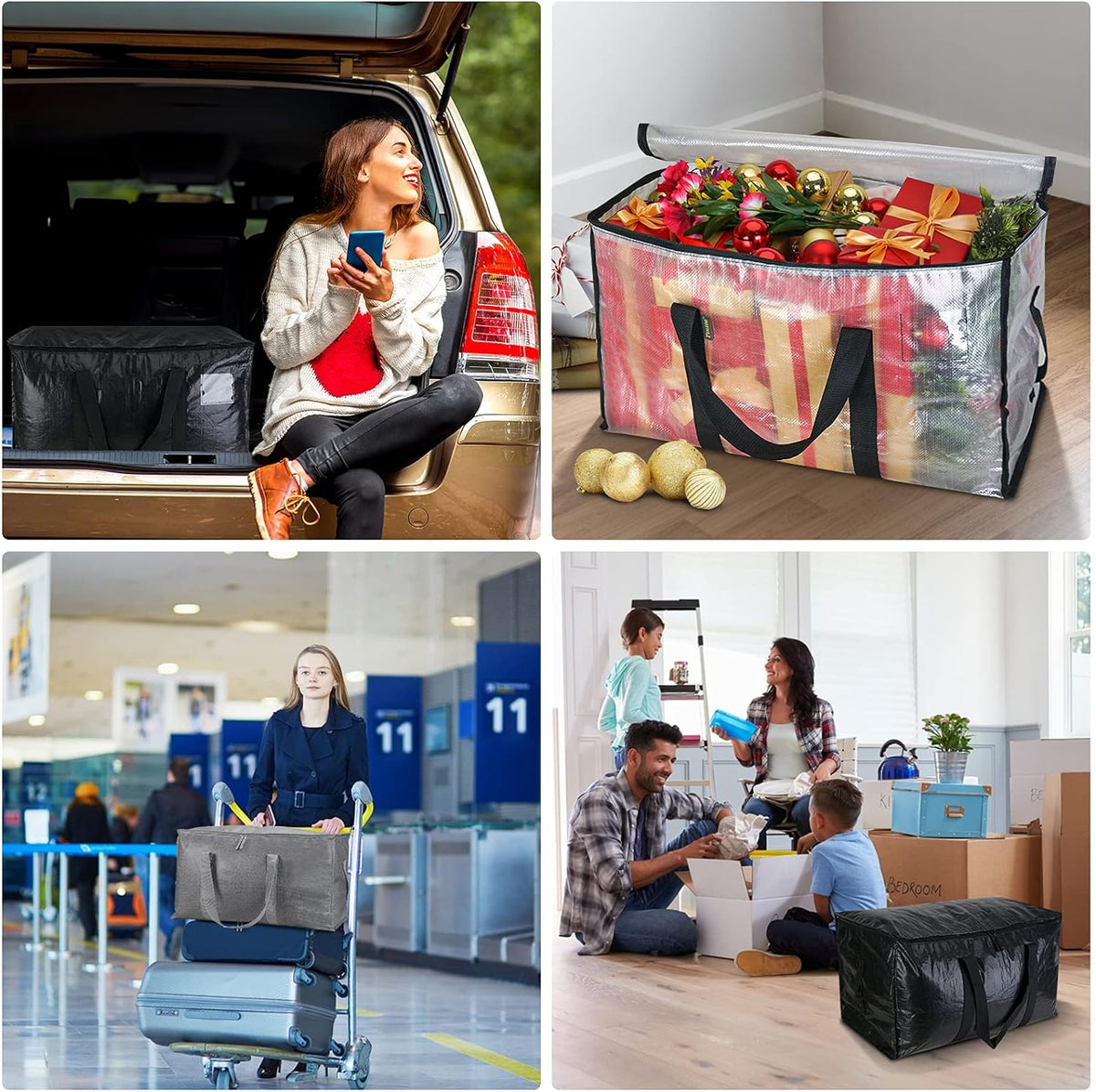BALEINE Oversized Moving Bags with Reinforced Handles, Heavy-Duty Storage Tote for Clothes, Moving Supplies (Clear)