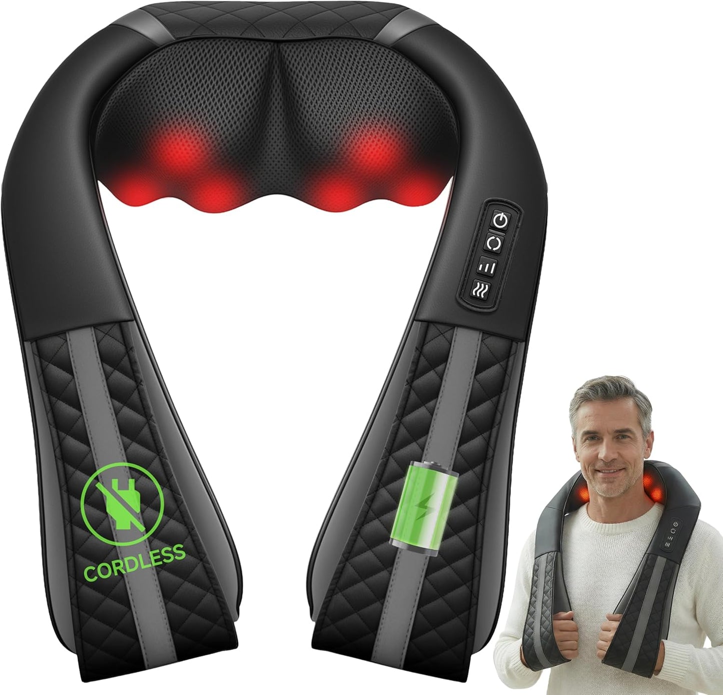 Snailax Cordless Massager - Shiatsu Neck and Shoulder Massager with Heat, FSA Eligible, Portable, Lumbar, Back Electric Massage Pillow, Gift for Woman, Mom, Dad