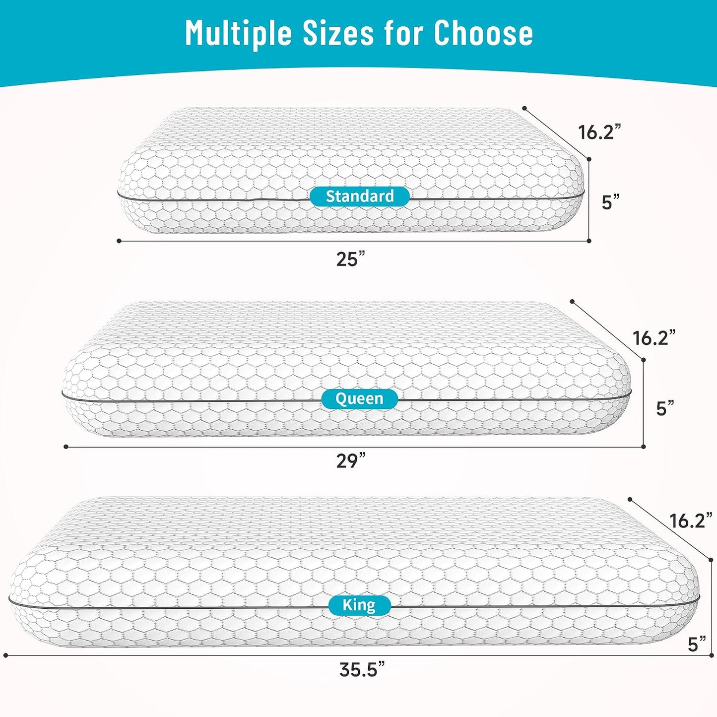 CushyOasis Memory Foam Pillows for Side, Back and Stomach Sleepers, Set of 2, Bed Pillow with Washable Cover and Breathable Mesh, Bed Pillow for Sleeping (Blue，Standard Size)
