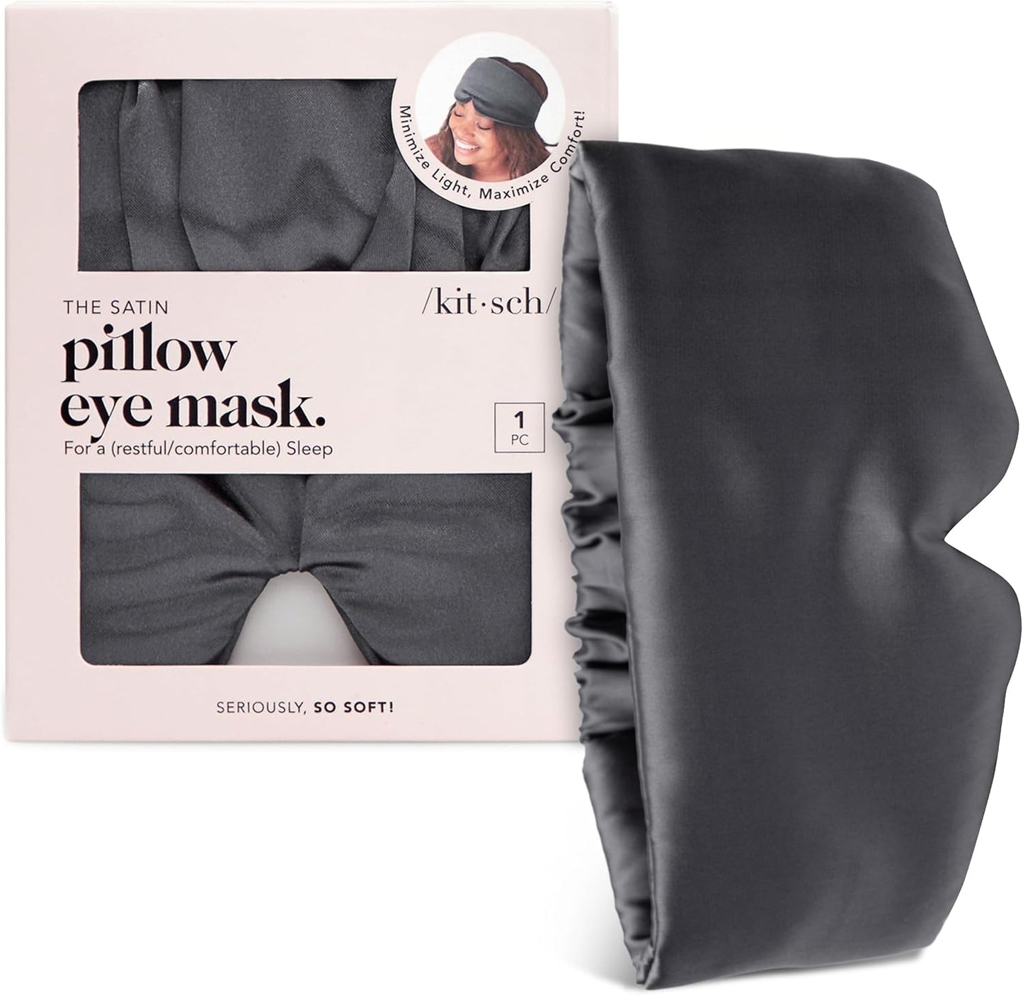 Kitsch Contour Pillow Eye Mask – Softer Than Silk Eye Masks for Sleep, Blindfold Sleep Masks for Women & Men, No Eye Pressure, Lightweight, Eye Care, Travel Essentials - Charcoal