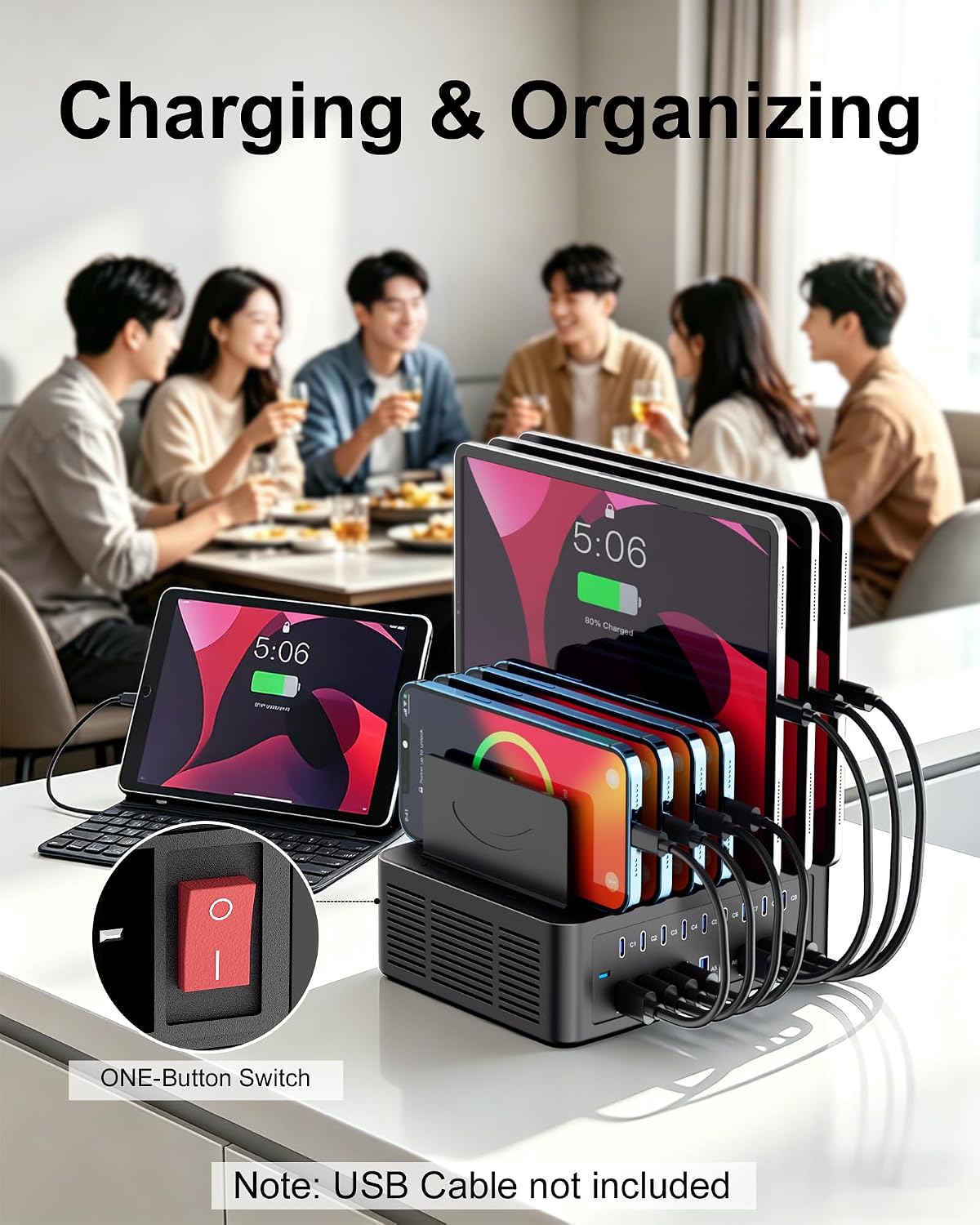 200W/40A Charging Station for Multiple Devices, 18 Port USB C Fast Charger