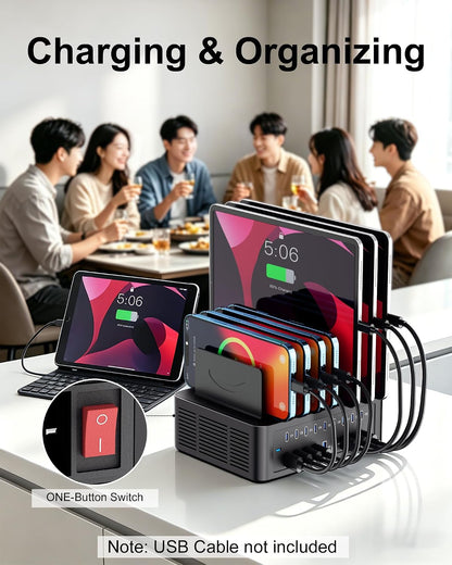 200W/40A Charging Station for Multiple Devices, 18 Port USB C Fast Charger