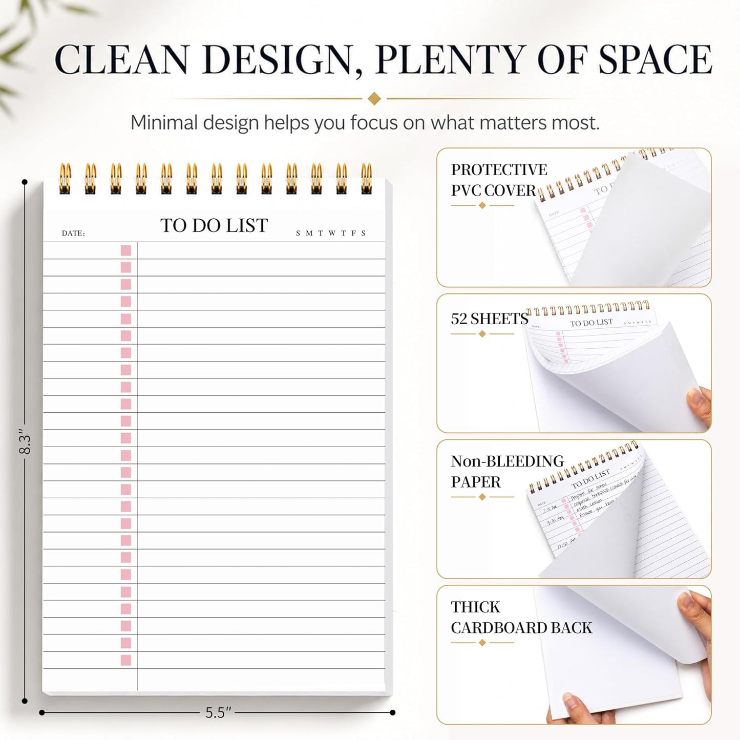 To Do List Notepad 3 Pack, Undated Daily Planner Notepad With To Do List Notebook Checklist Planner Spiral Waterproof Notepad for Office Supplies, School Planner, 52 Sheets/Pack, 5.5"*8.3" A5 Size