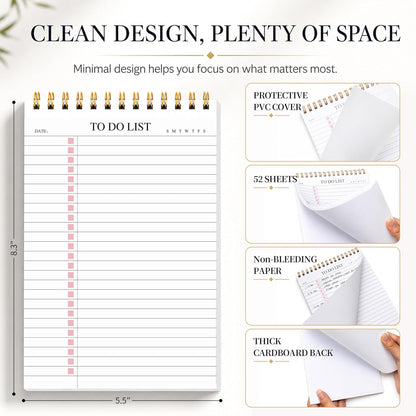 To Do List Notepad 3 Pack, Undated Daily Planner Notepad With To Do List Notebook Checklist Planner Spiral Waterproof Notepad for Office Supplies, School Planner, 52 Sheets/Pack, 5.5"*8.3" A5 Size