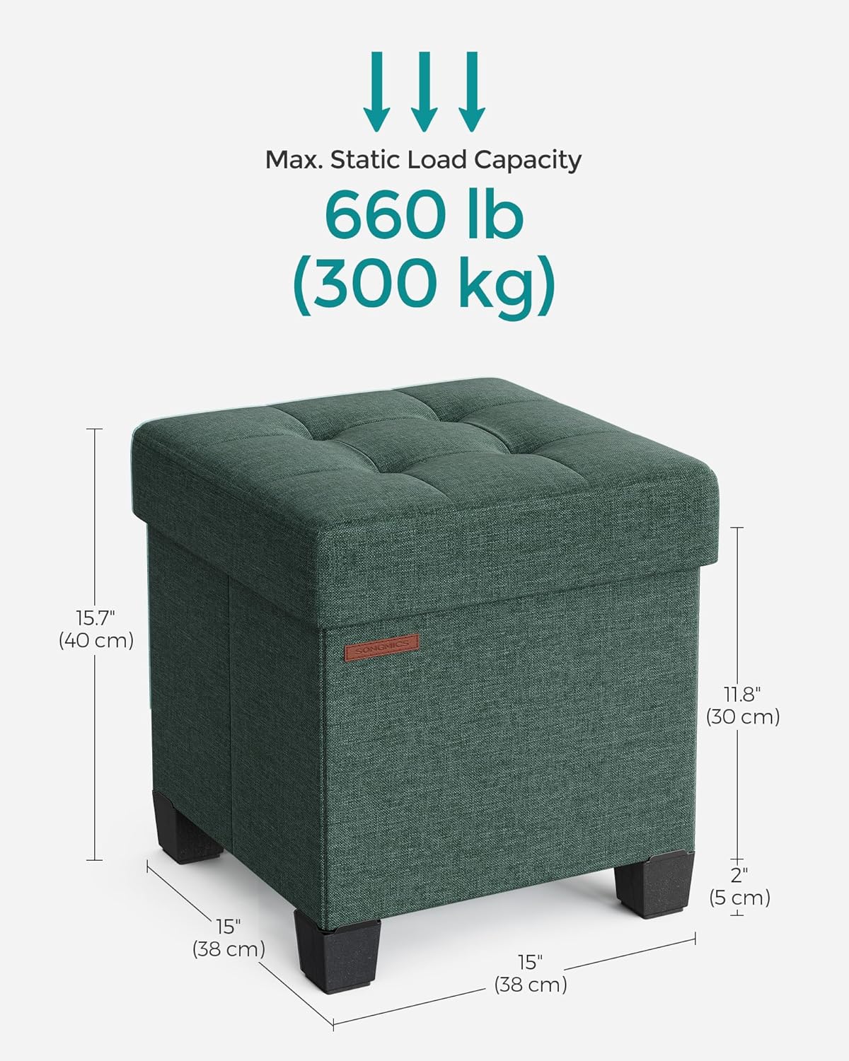 SONGMICS Storage Ottoman, Small Ottoman Foot Rest with Legs, 12.6 x 15.7 x 13.2 Inches Foot Stool, Load up to 660 lb, for Living Room, Bedroom, Dorm, Slate Gray ULSF012G01