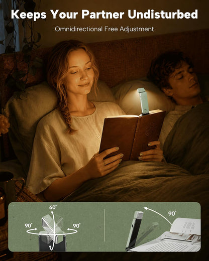 86lux Book Light, Rechargeable Clip-On LED Reading Light for Bed & Night Use - 3 Color Temperatures with Stepless Dimming, Ultralight Bookmark Design for Book Lovers, Grey