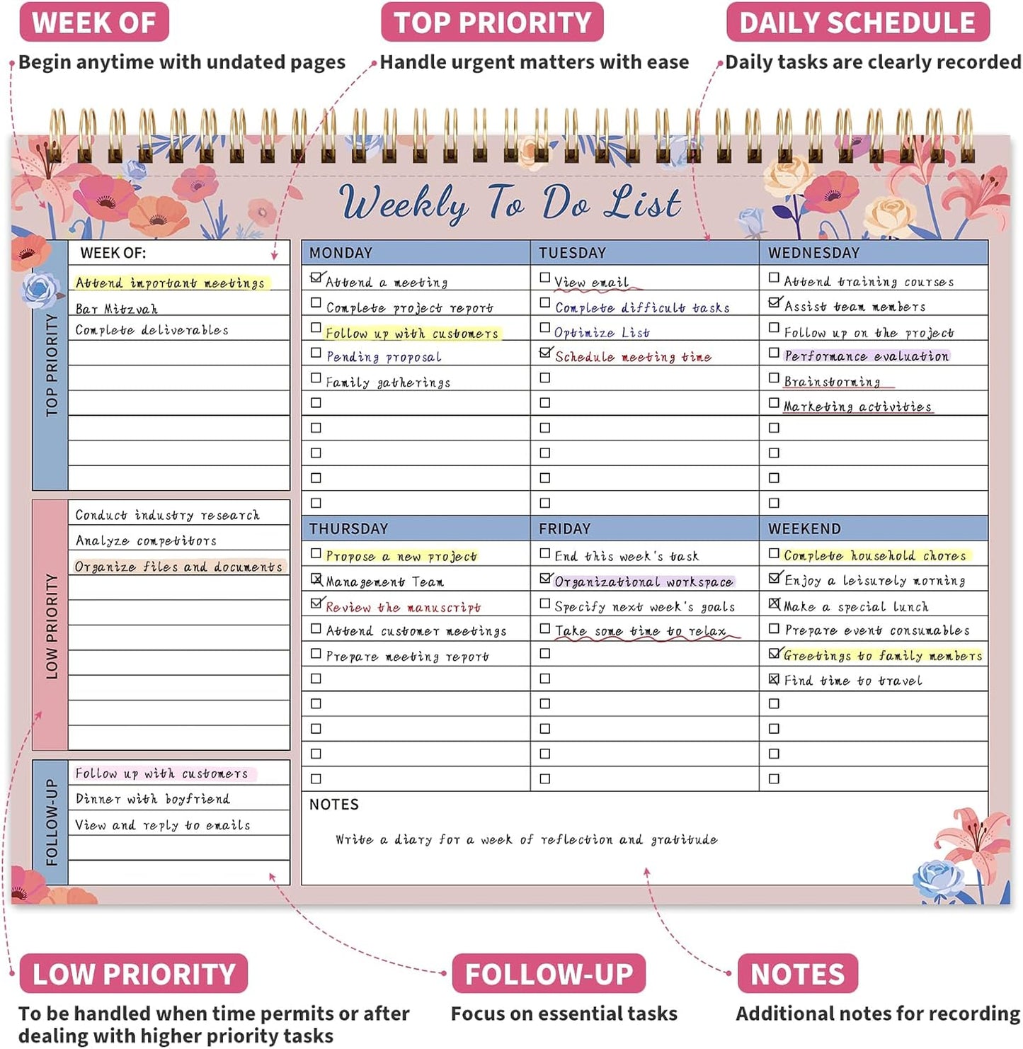 104 Pgs To Do List Notepad, 52 Undated Sheets Duplex-printed