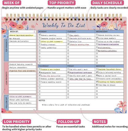 104 Pgs To Do List Notepad, 52 Undated Sheets Duplex-printed