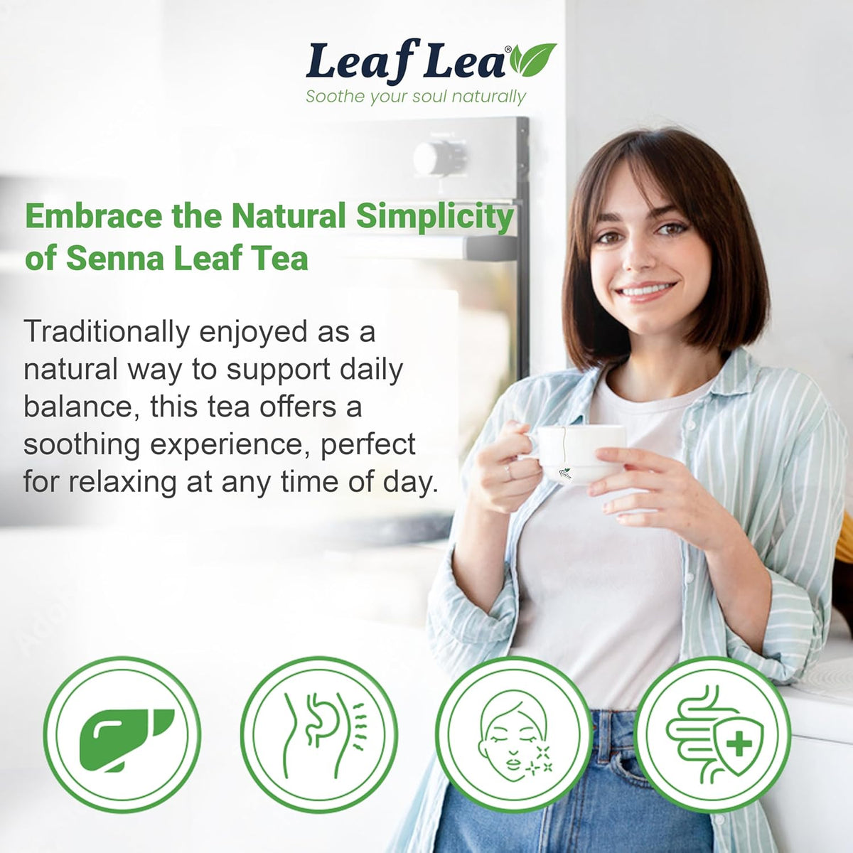 LeafLea Senna Tea Bags, Laxative Tea & Digestive Cleanse, 120 Ct, 3 Boxes