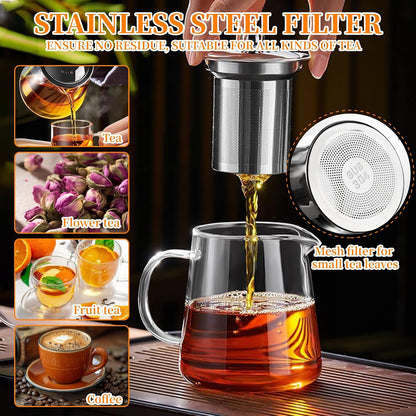 Glass Teapot with Stainless Steel Infuser, Borosilicate Tea Kettle, Clear Tea Maker for Loose Leaf Tea (550ML)