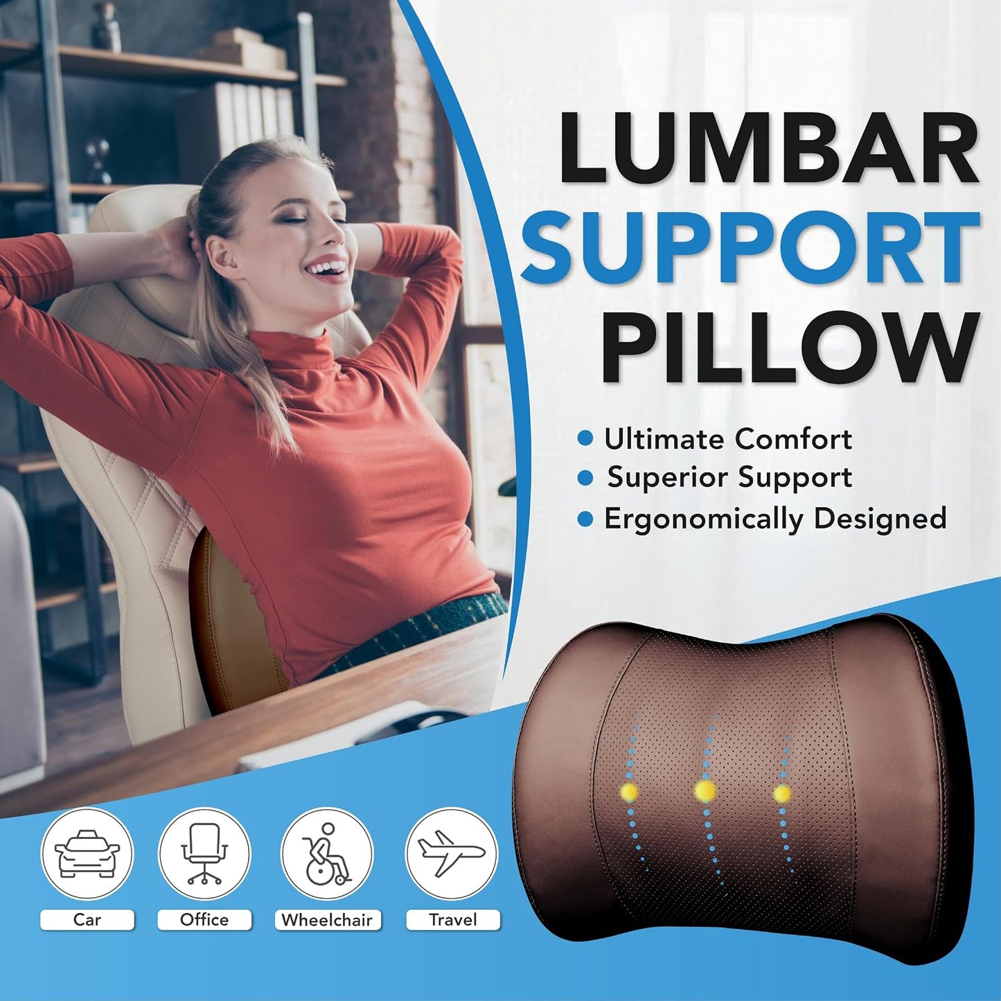Lofty Aim Lumbar Support Pillow for Car, Car Seat Back Support for Driving | Memory Foam Car Lumbar Support for Driving Seat, Car Back Cushion, Adjustable Straps, Lower Back Pillow, Office Chairs, Black