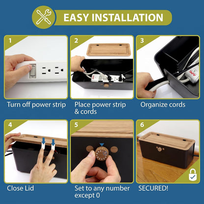 Power Strip Cover Box - Effectively Baby Proofs Power Strip with Patented Dual Lock. Convenient Side Openings for Cords & Cables. Protects Small Hands & Fingers