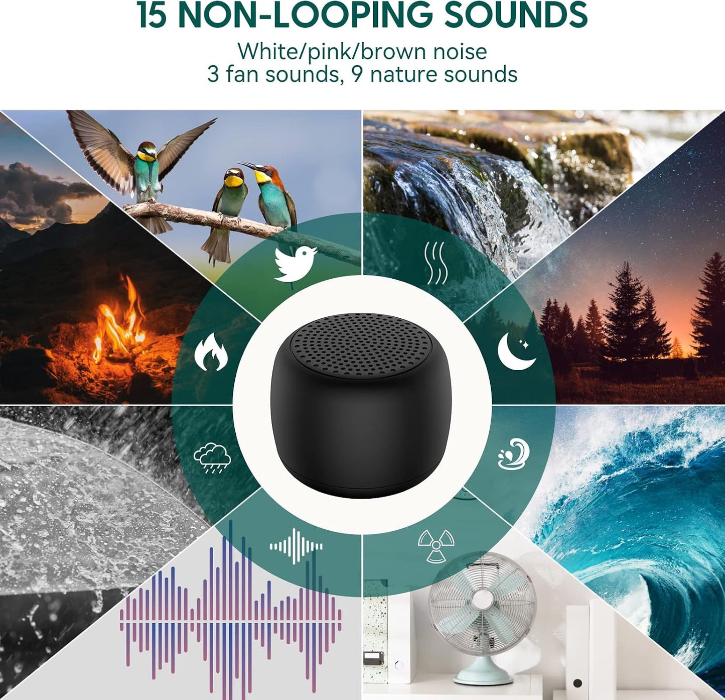 Babelio White Noise Sound Machine for Adults Kids Baby, Mini, 15 Non-looping Sounds, Timer, Memory Function, Easy to Pocket and Travel White