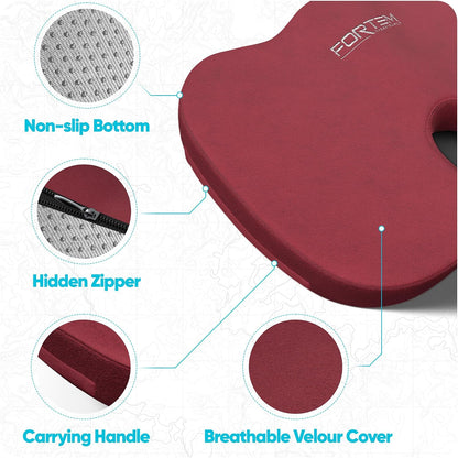 FORTEM Seat Cushion, Office Chair Cushion, Lumbar Support Pillow for Office Chair, Memory Foam Car Seat Cushions, Sciatica Coccyx Tailbone Pain Relief, Cushions for Back Support, Washable, Non Slip
