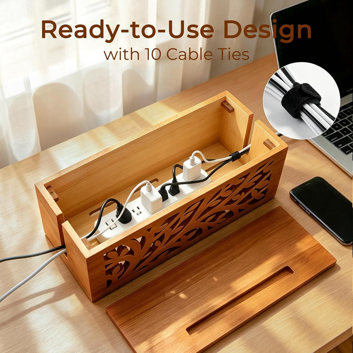 Wood Cable Management Box, Cord Organizer & Decorative Power Strip Cover