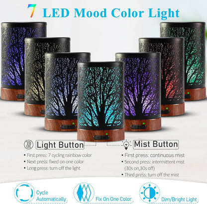 Essential Oil Diffuser - 150ML Metal Aromatherapy Diffuser for Essential Oils with 7 Colors Lights Gifts for Mom Auto Shut-Off & Ultrasonic Cool Mist Diffuser, Ambience for Home