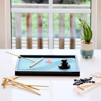 Oasis of Calm Zen Garden Kit for Desk, Mini Zen Garden 11x8in Decor