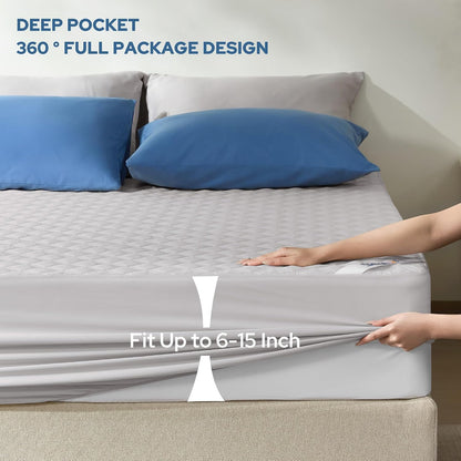 2 Pack Waterproof Mattress Protector, Queen Size Mattress Pad Noiseless with Deep Pocket Fitted for 6"-18", Soft Breathable Dirt-Proof Bed Mattress Cover Washable for Home, Bedroom, Hotel (Gray)
