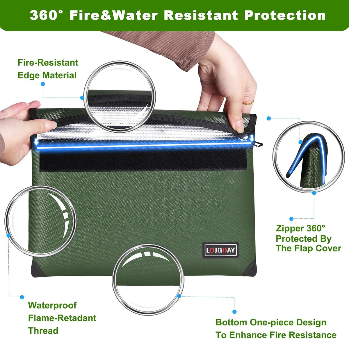 Fireproof Document Bag - with 5200°F Heat Insulated, Waterproof Fireproof Bag with Zipper, 8 Layers of Functional Materials, Fireproof Money Bag for Cash/Documents/Valuables, Fire bag 11"x7.7"