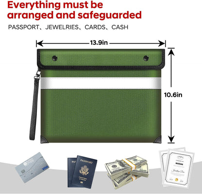Fireproof Bag Dual Reflective Strips, Waterproof Zipper, 5200°F Heat