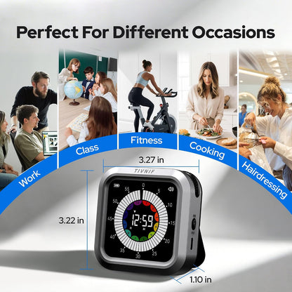 Visual Timer for Kids with Color Display Kitchen Timer 1500mAh Battery | Memory Function Scroll Wheel Control, Magnetic Back with Stand, Up to 12h59m Countdown, Kitchen, Study & Classroom