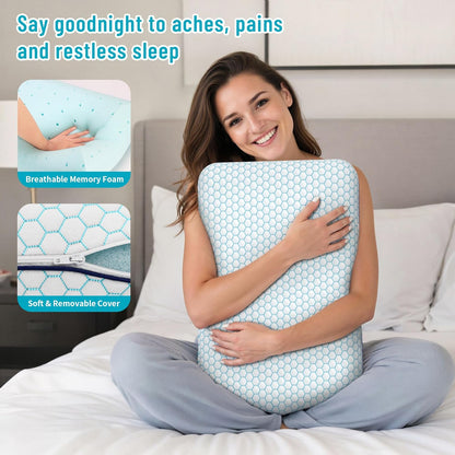 CushyOasis Memory Foam Pillows for Side, Back and Stomach Sleepers, Set of 2, Bed Pillow with Washable Cover and Breathable Mesh, Bed Pillow for Sleeping (Blue，Standard Size)