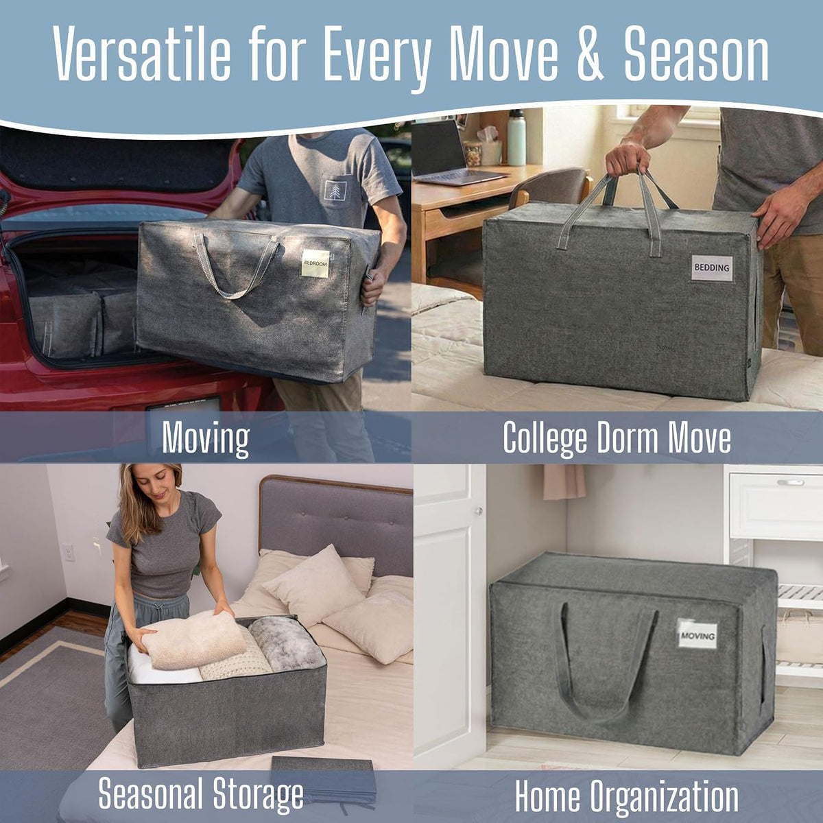 VENO Clear Extra Large Moving Bags & Storage Totes, Heavy Duty Organizer with Reinforced Handles & Strong Zippers for Clothes, College Dorm Essentials, Moving Supplies