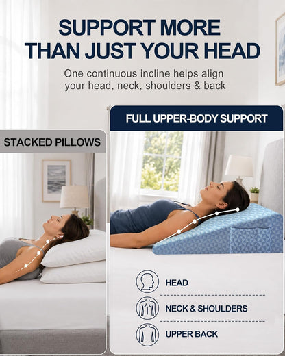 Wedge Pillow for Sleeping, 7.5" Memory Foam Bed Wedge Pillow