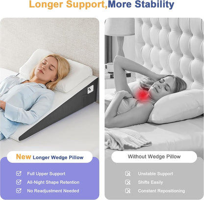 Yojoker Extra-Long Wedge Pillow, 34" Bed Incline Cushion for Sleeping, Back & Arm Support, After Surgery, Acid Reflux, Snoring Relief, Foam Triangle Pillow