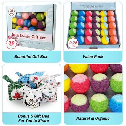 60 Pack Bath Bombs Set, Christmas Stocking Stuffers, Birthday Gift Set for Women, Natural Organic Bath Bubble Bombs for Kids/Women/Men/Mom Individually Wrapped Handmade