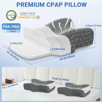 Elviros CPAP Pillow for Sleeping, HSA/FSA Ergonomic Adjustable Height Neck Support Memory Foam Bed Pillow for CPAP Users with Sleep Apnea, Suitable for Side and Back Sleepers
